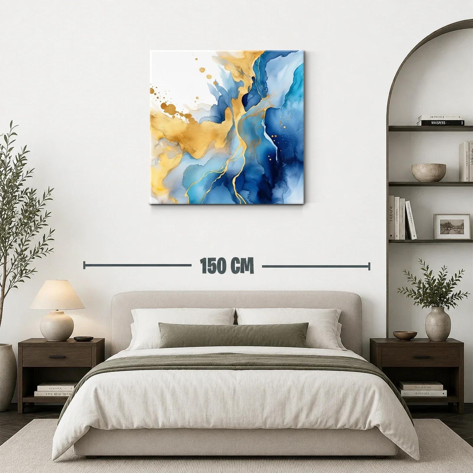 Cuadro Abstracto con Tonos Azules y Dorados Elegantes — miniatura 3