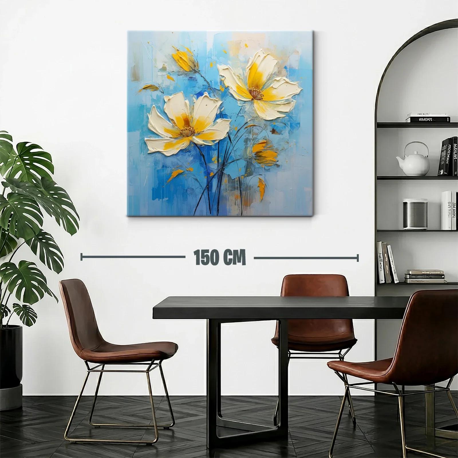Flores en tonos amarillos sobre fondo azul relajante — miniatura 2