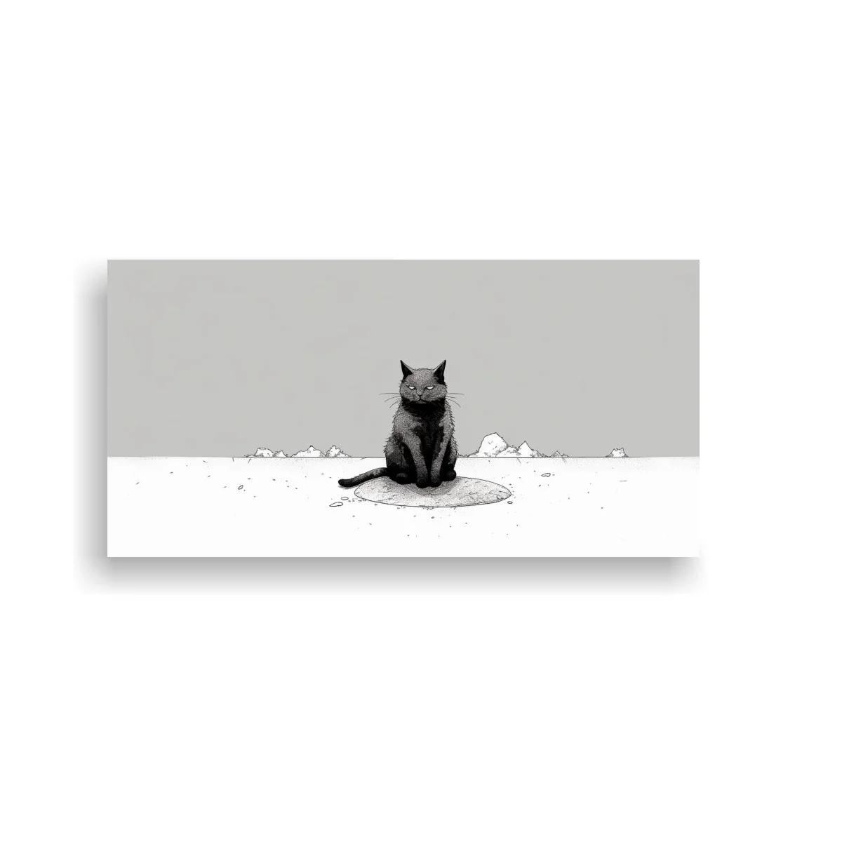 Cuadro gato negro sentado sobre nieve