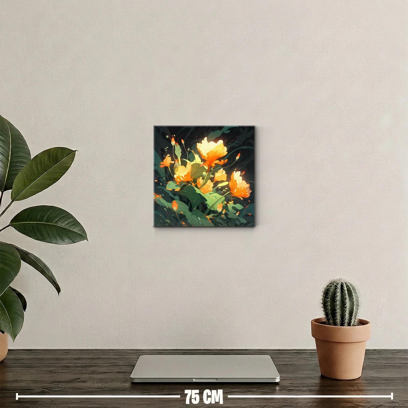 Cuadro decorativo flores luminiscentes en tonos cálidos — miniatura 2