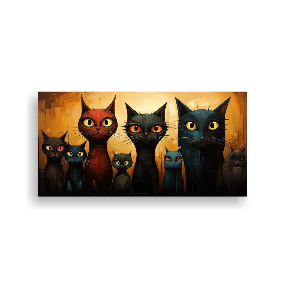 Cuadro grupo de gatos negros de ojos grandes