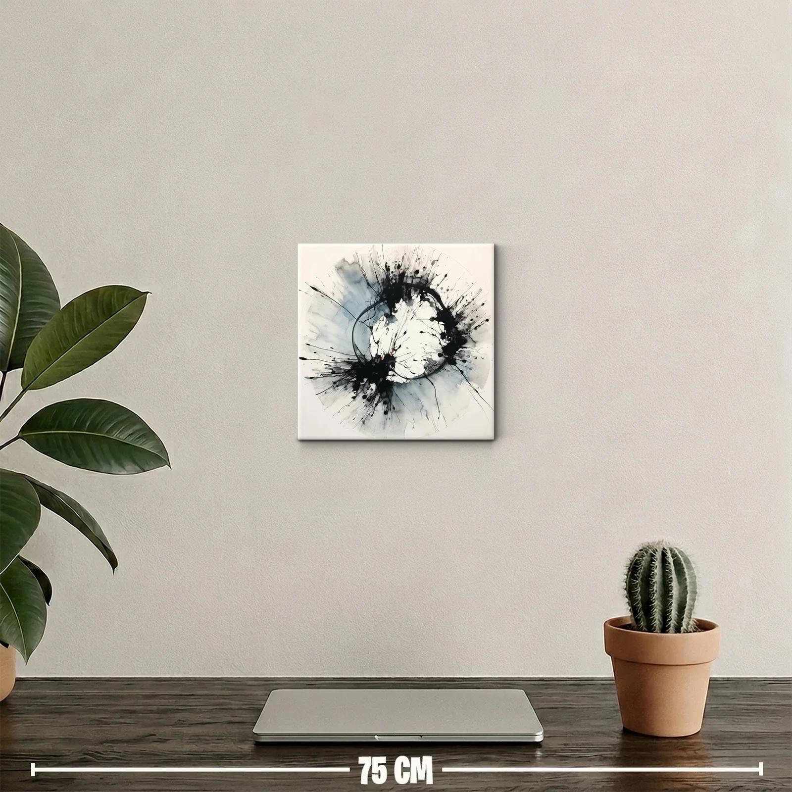 Cuadro abstracto circular en tonos blancos y negros dinámicos — miniatura 2