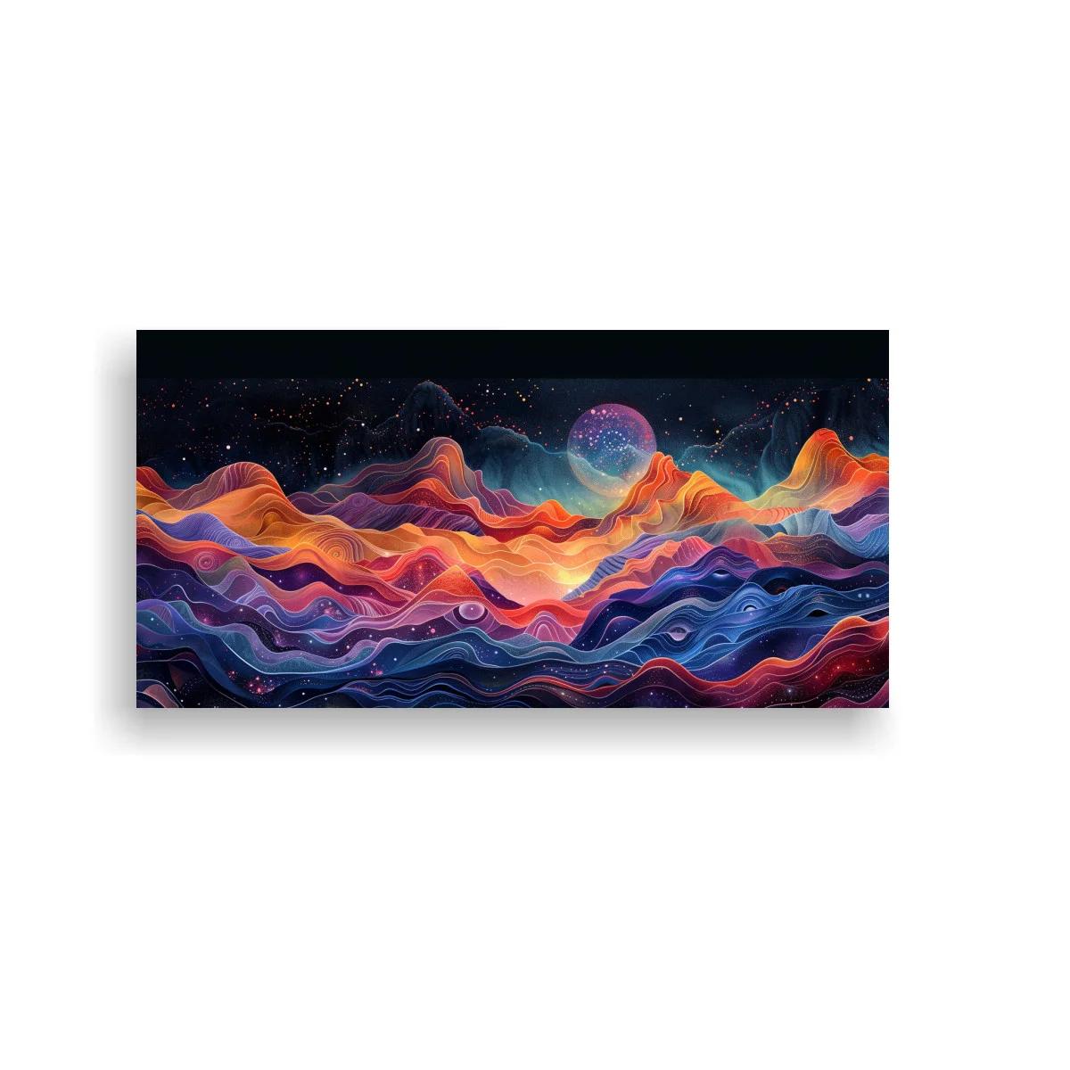 Cuadro paisaje montañoso abstracto con horizonte luminoso