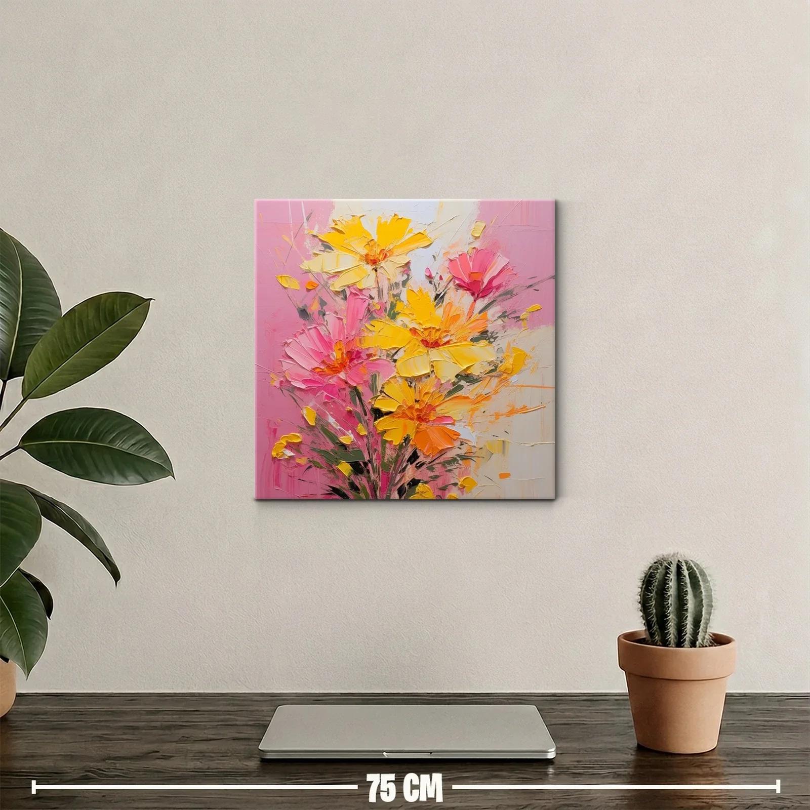 Cuadro floral vibrante con tonos cálidos y rosados — miniatura 2