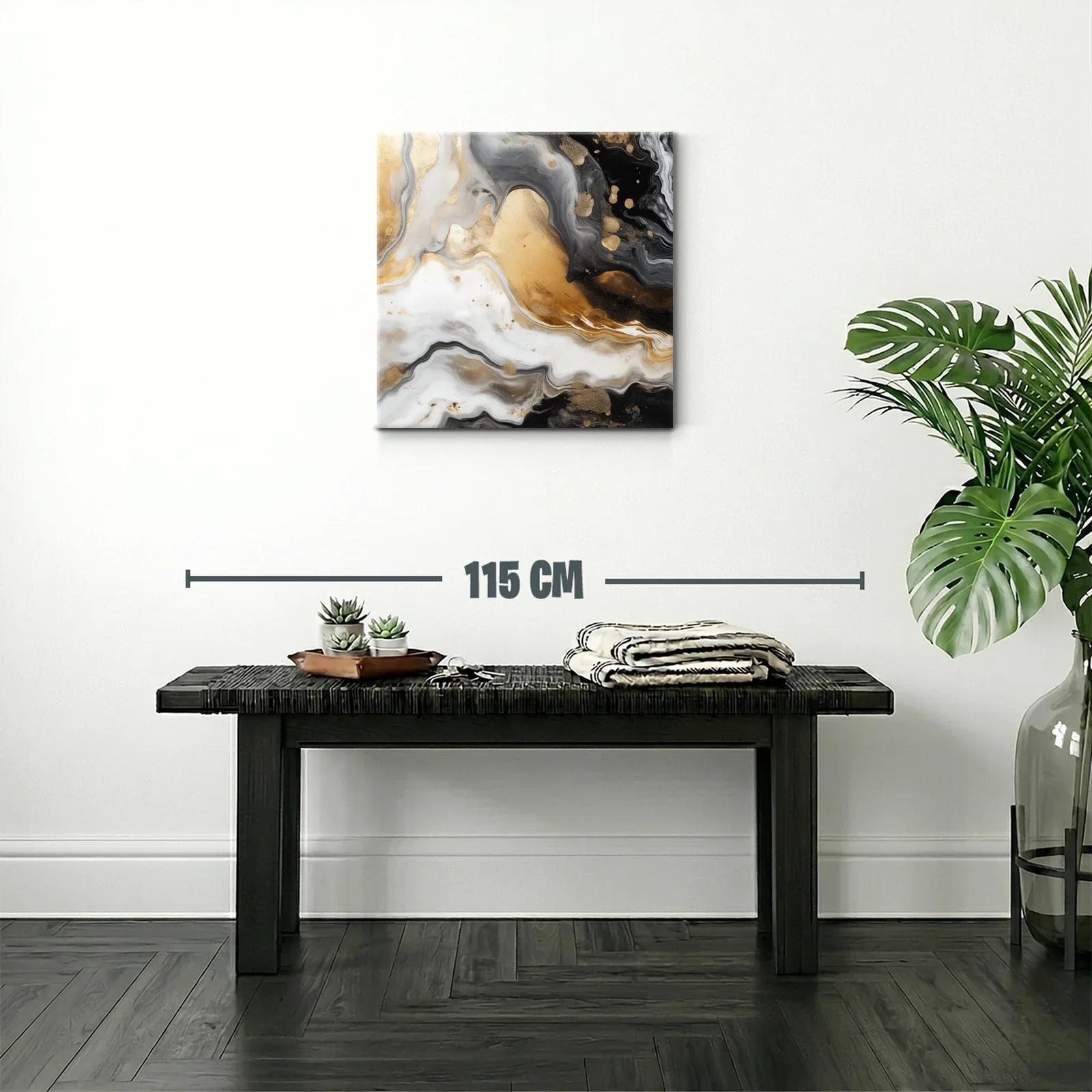 Cuadro abstracto con tonos dorados y negros elegantes — miniatura 2