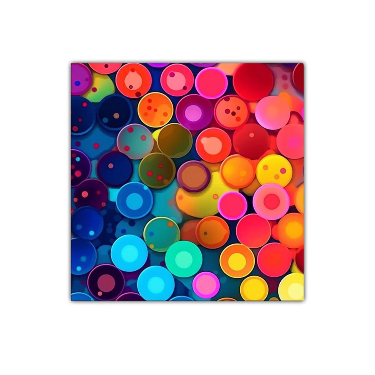 Cuadro abstracto con círculos vibrantes y colores intensos
