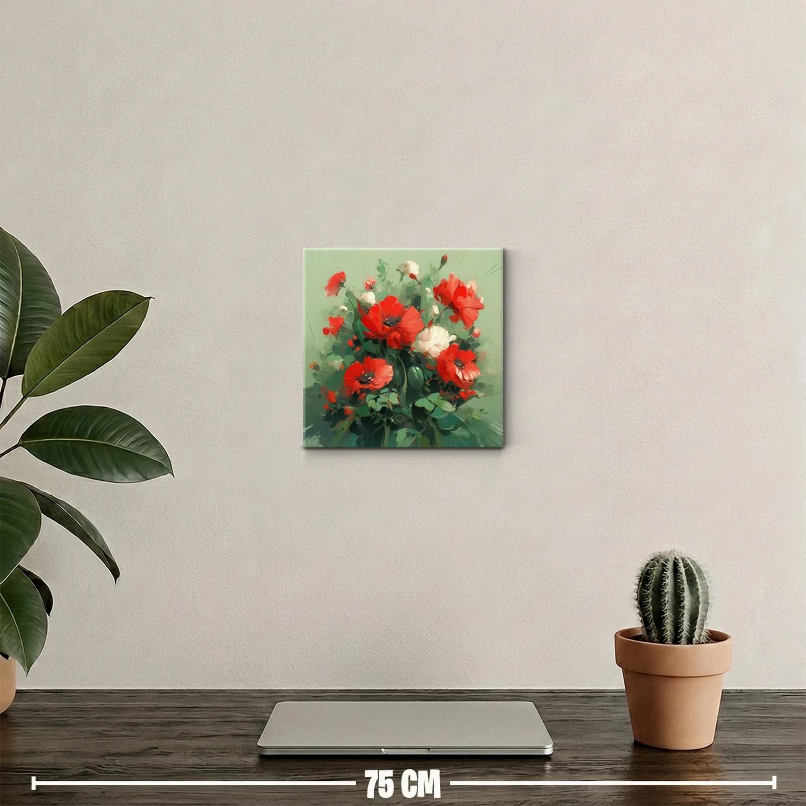 Ramo vibrante de amapolas rojas y blancas sobre fondo verde — miniatura 2