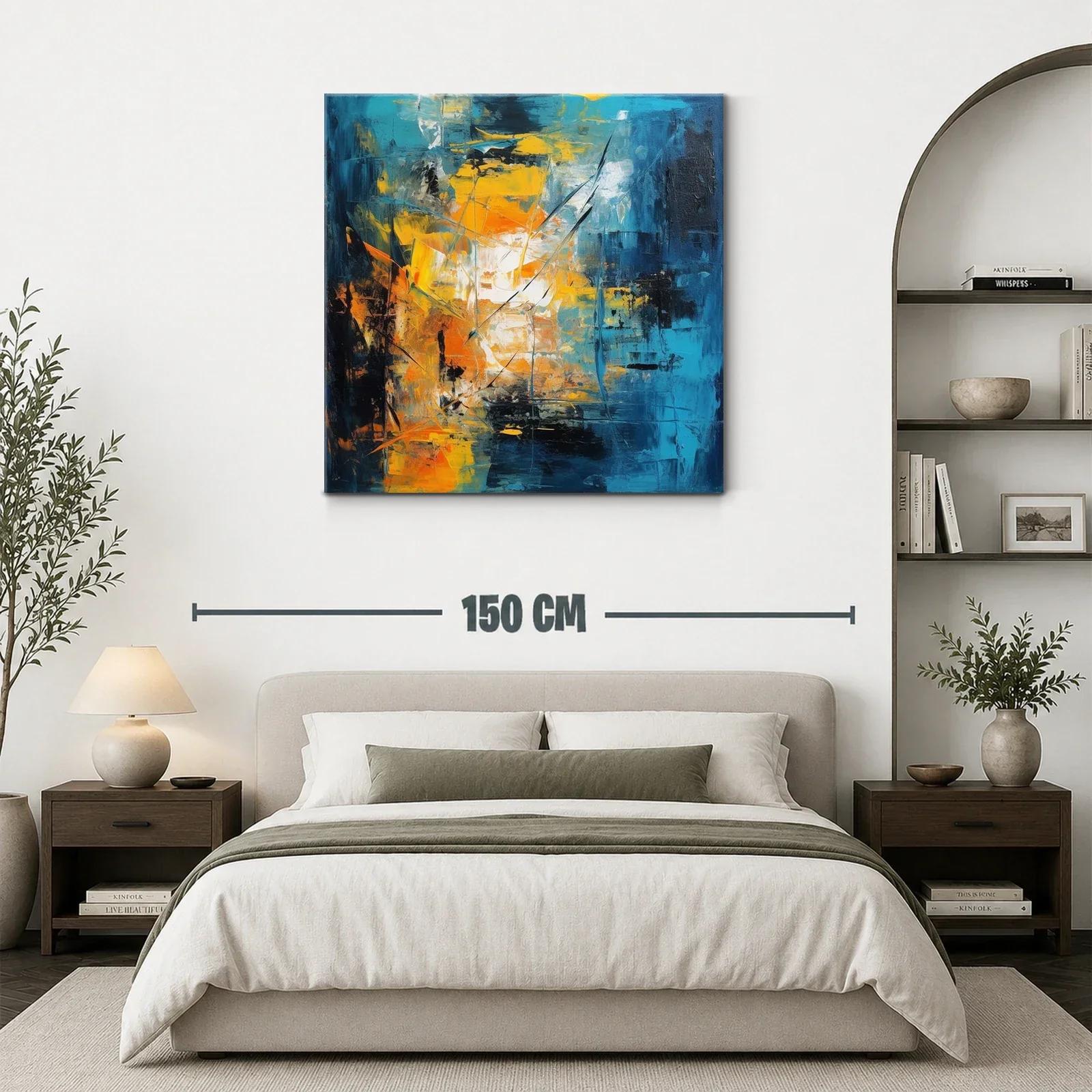Cuadro abstracto con vibrantes tonos azul y amarillo — miniatura 3