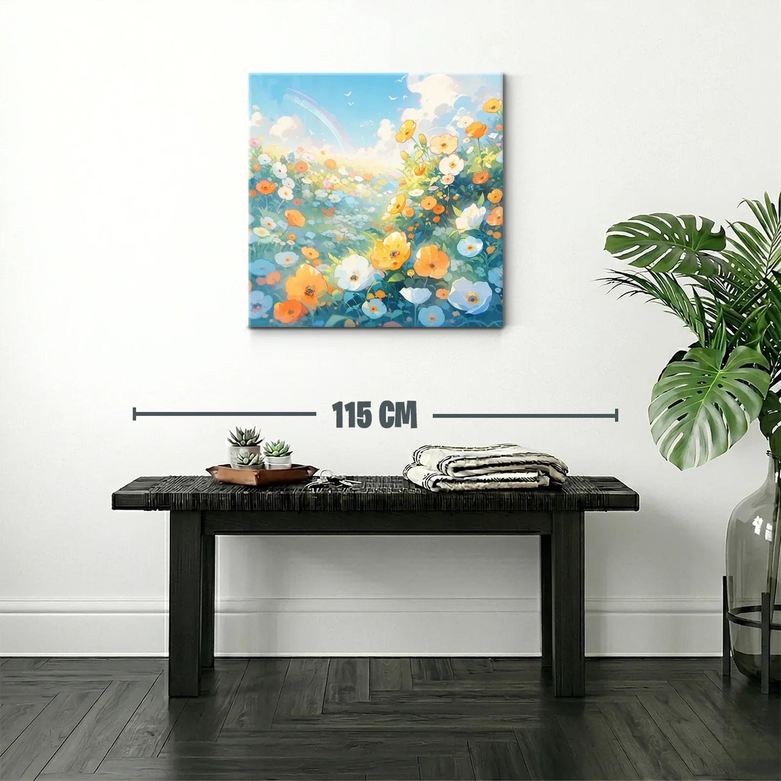 Cuadro paisaje con campo de flores y cielo azul brillante — miniatura 2