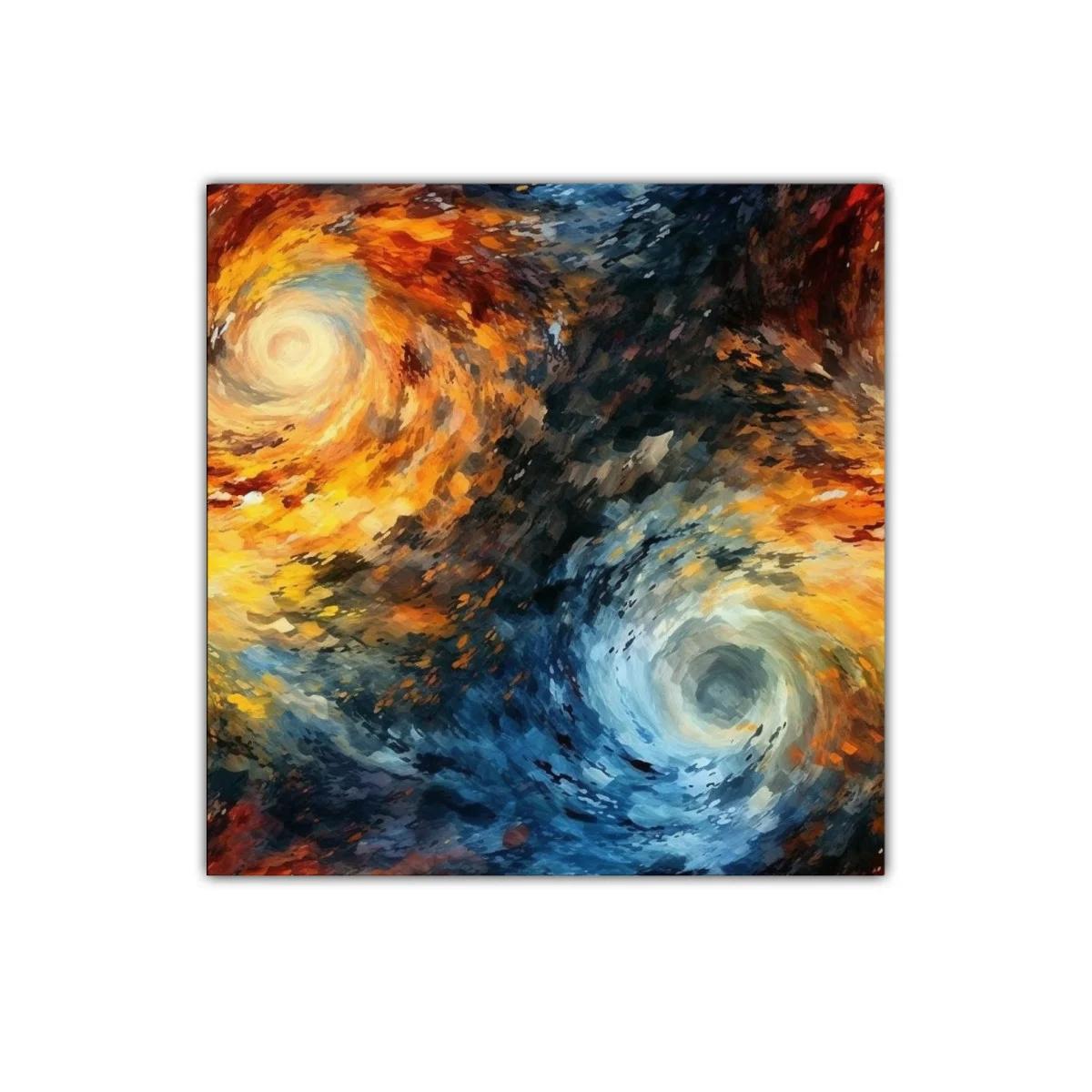 Cuadro abstracto con remolinos vibrantes y colores contrastantes
