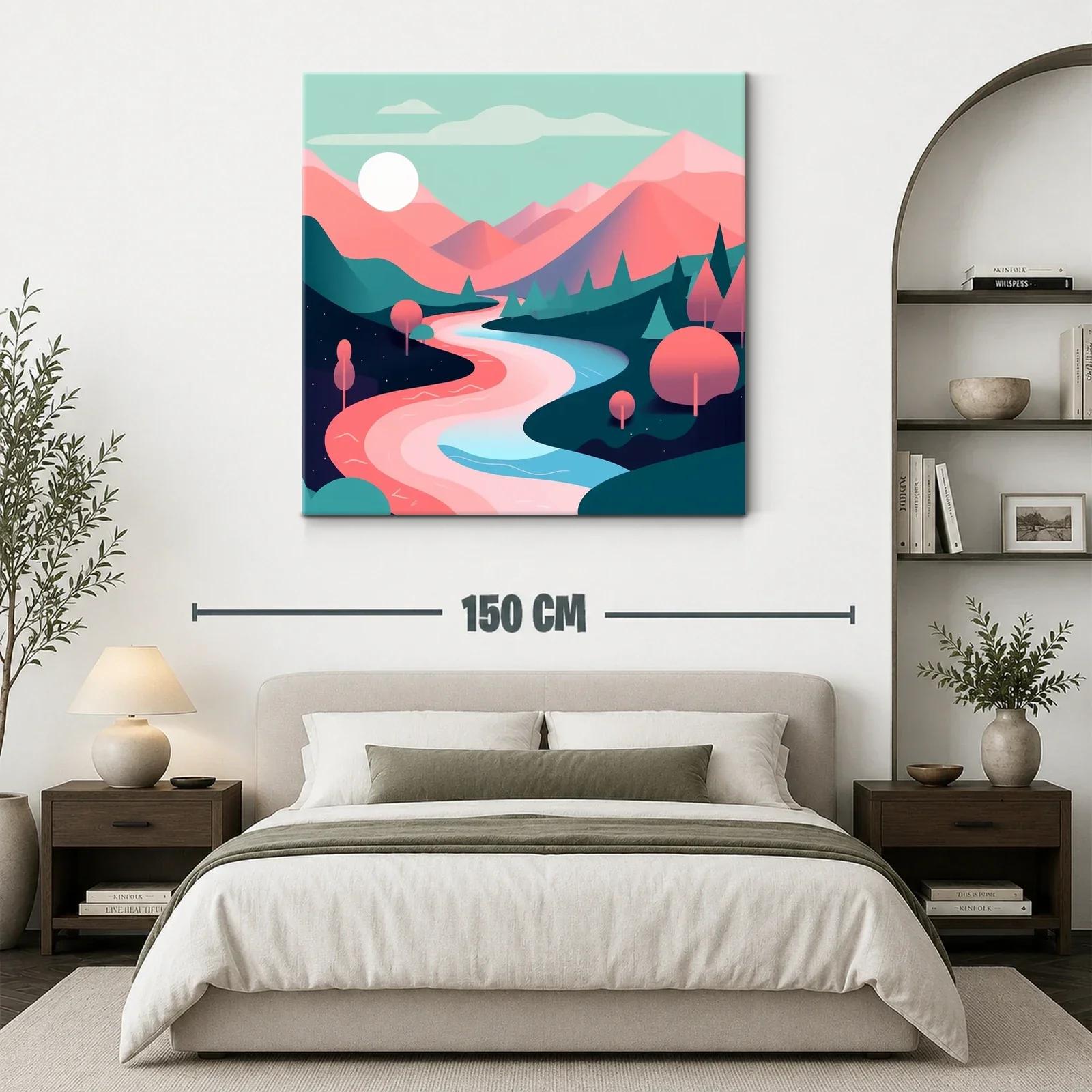 Paisaje cromático de río y montañas en tonos pastel — miniatura 3