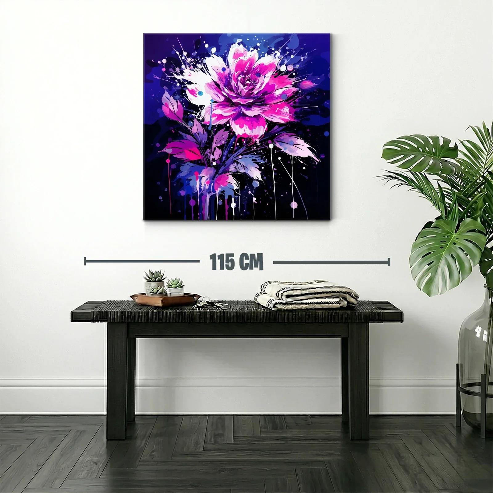 Cuadro de flor vibrante con tonos fucsia y azul marino — miniatura 2