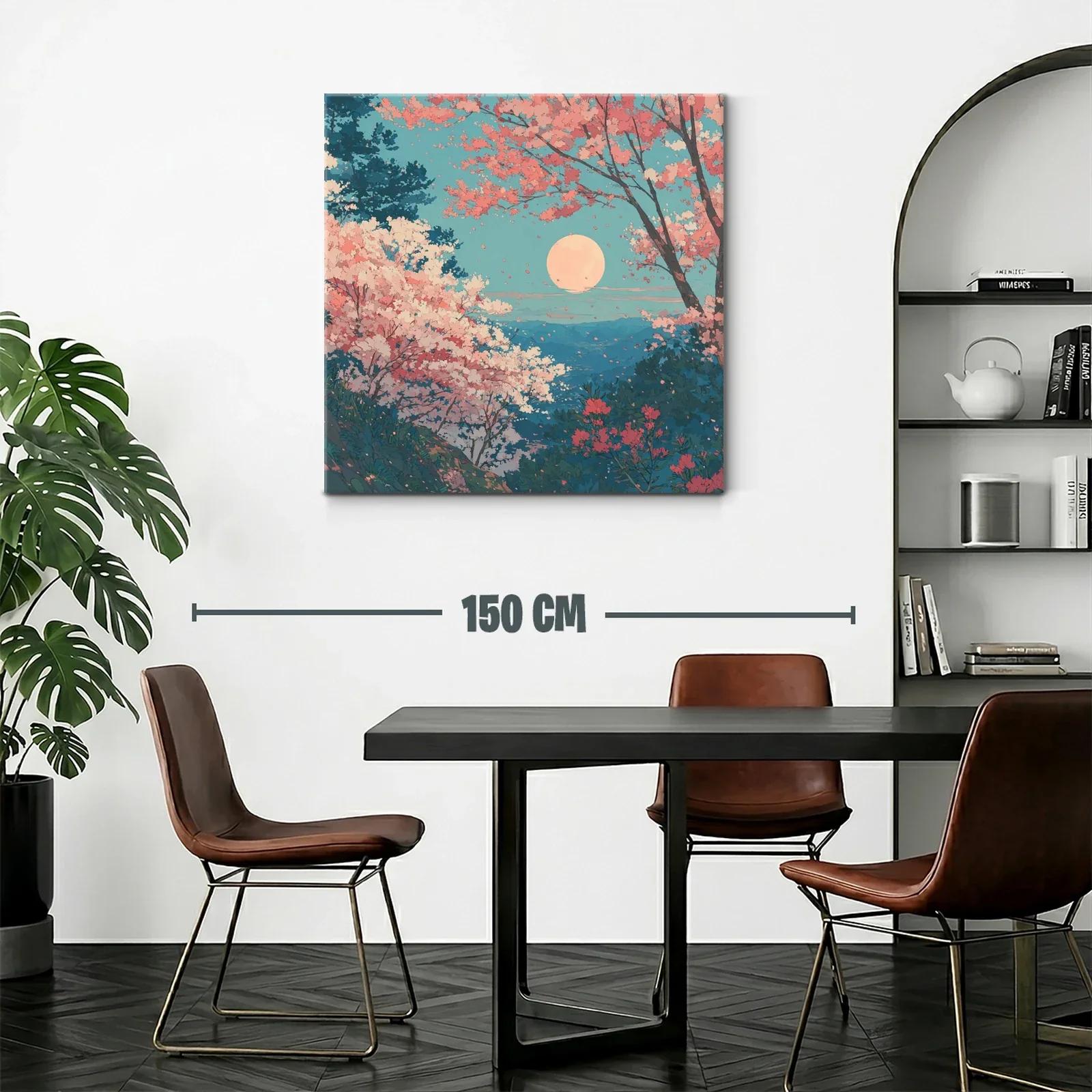 Paisaje de cerezos en flor bajo luna llena — miniatura 2
