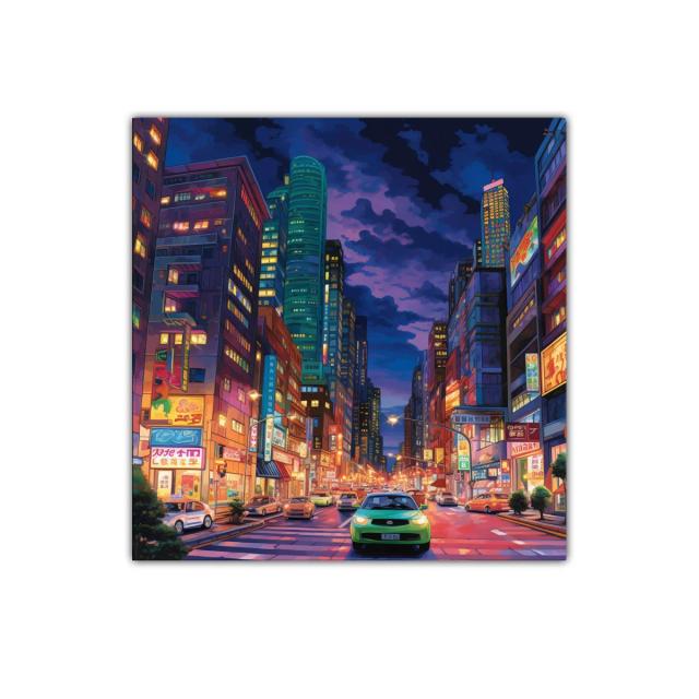 Ciudad vibrante iluminada en atardecer urbano moderno