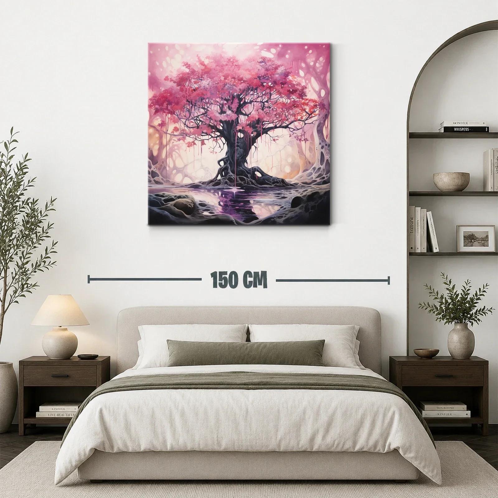 Árbol mágico con follaje rosa en paisaje onírico — miniatura 3