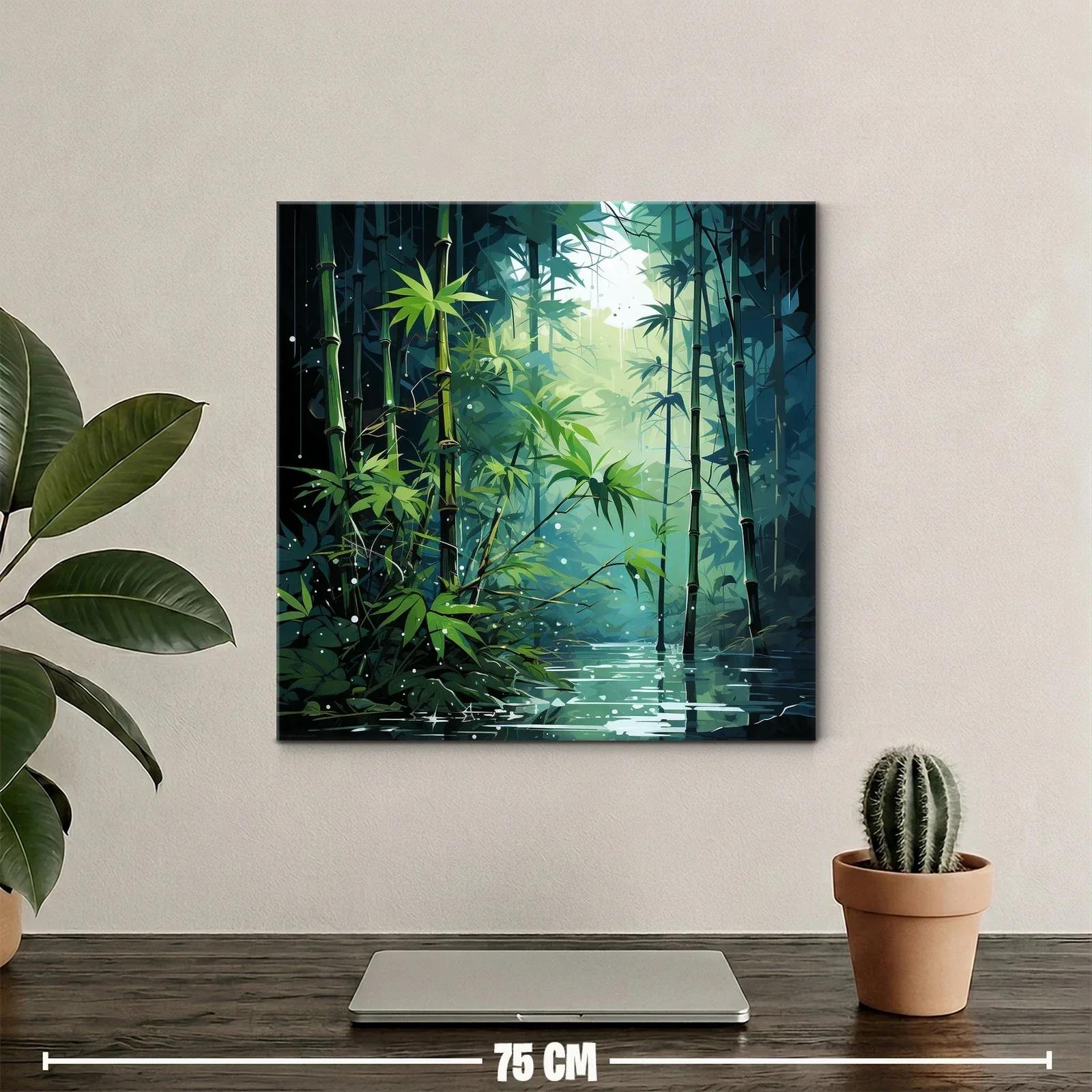 Bosque de bambú con luz y reflejos en el agua — miniatura 2