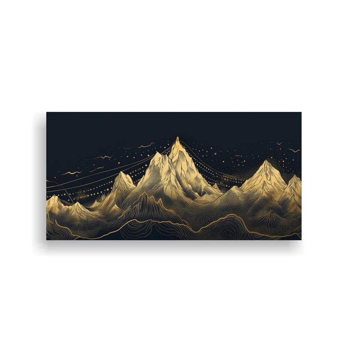 Cuadro cordillera de montañas doradas con líneas fluidas