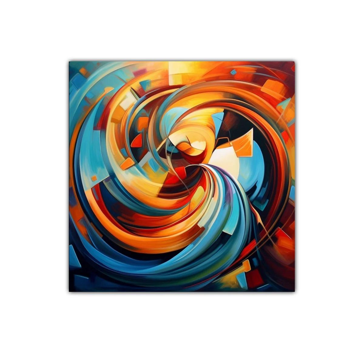 Cuadro abstracto con espirales vibrantes y tonos cálidos