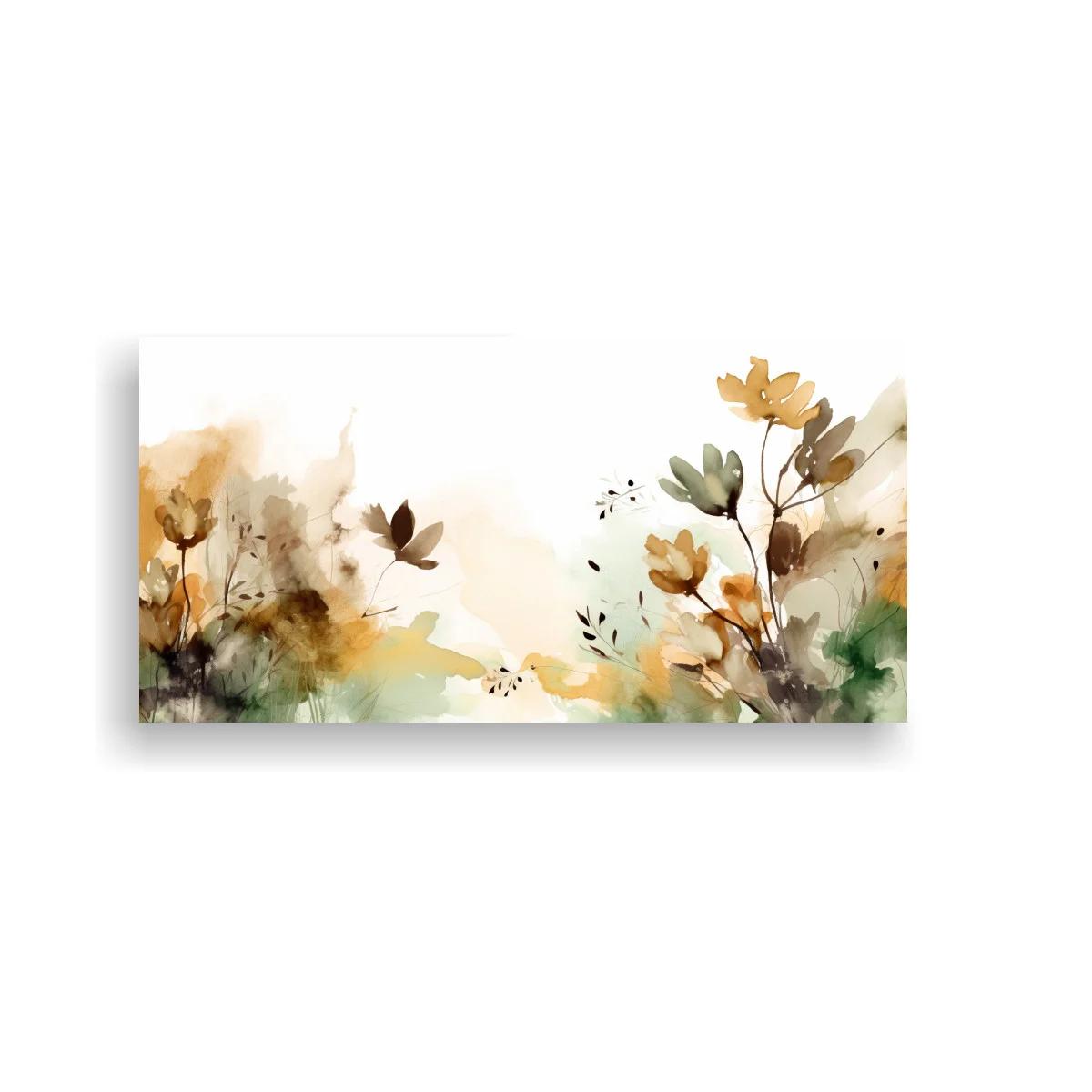 Cuadro flores silvestres beige y ocres con espacio en blanco