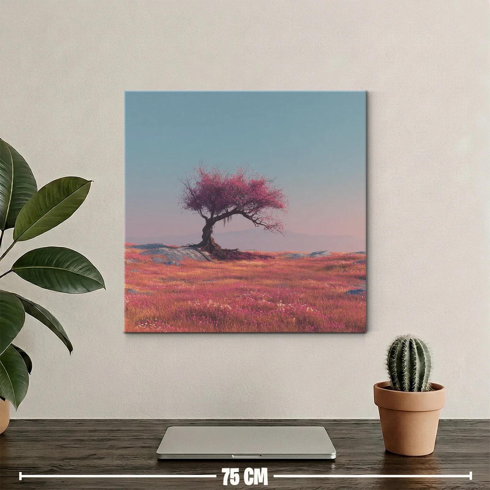 Árbol solitario en campo de flores vibrantes al amanecer — miniatura 2