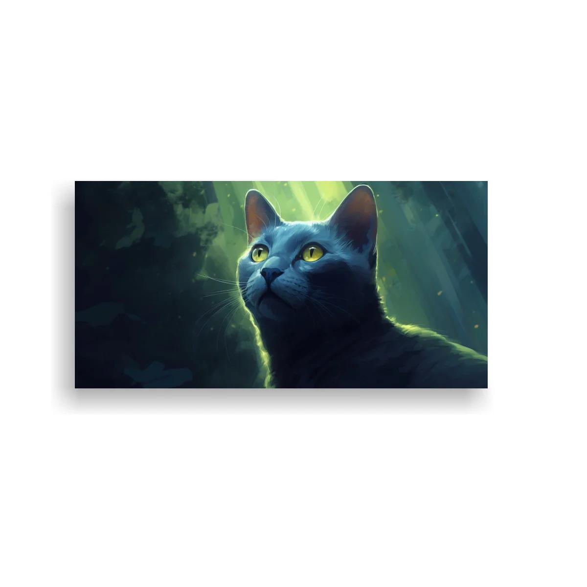 Cuadro gato negro de ojos amarillos con luz suave
