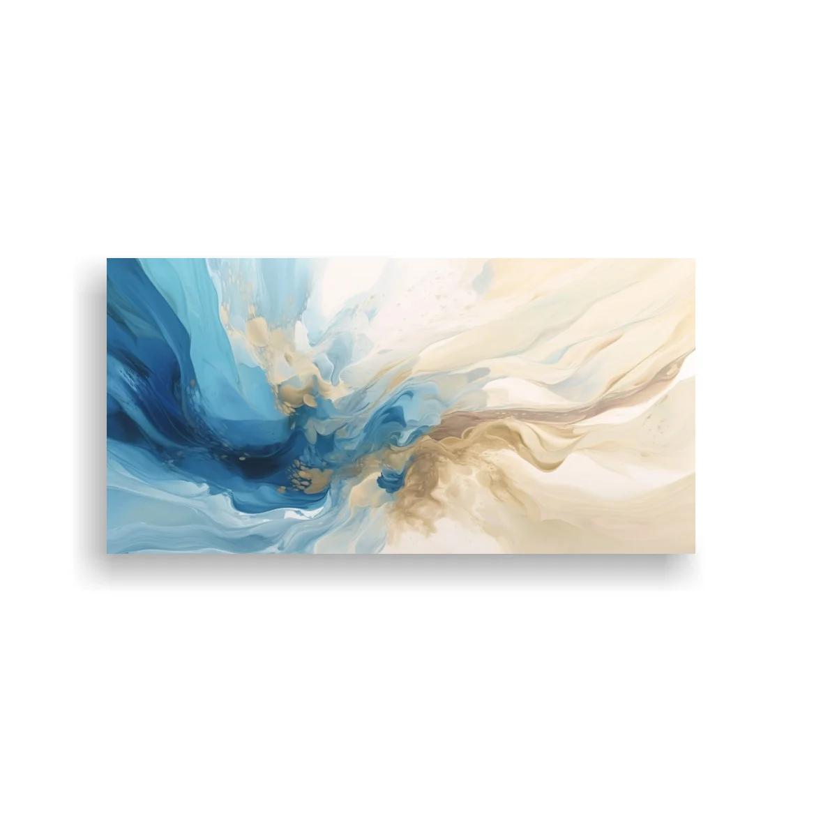 Cuadro remolino abstracto azul y beige con barridos suaves — imagen principal