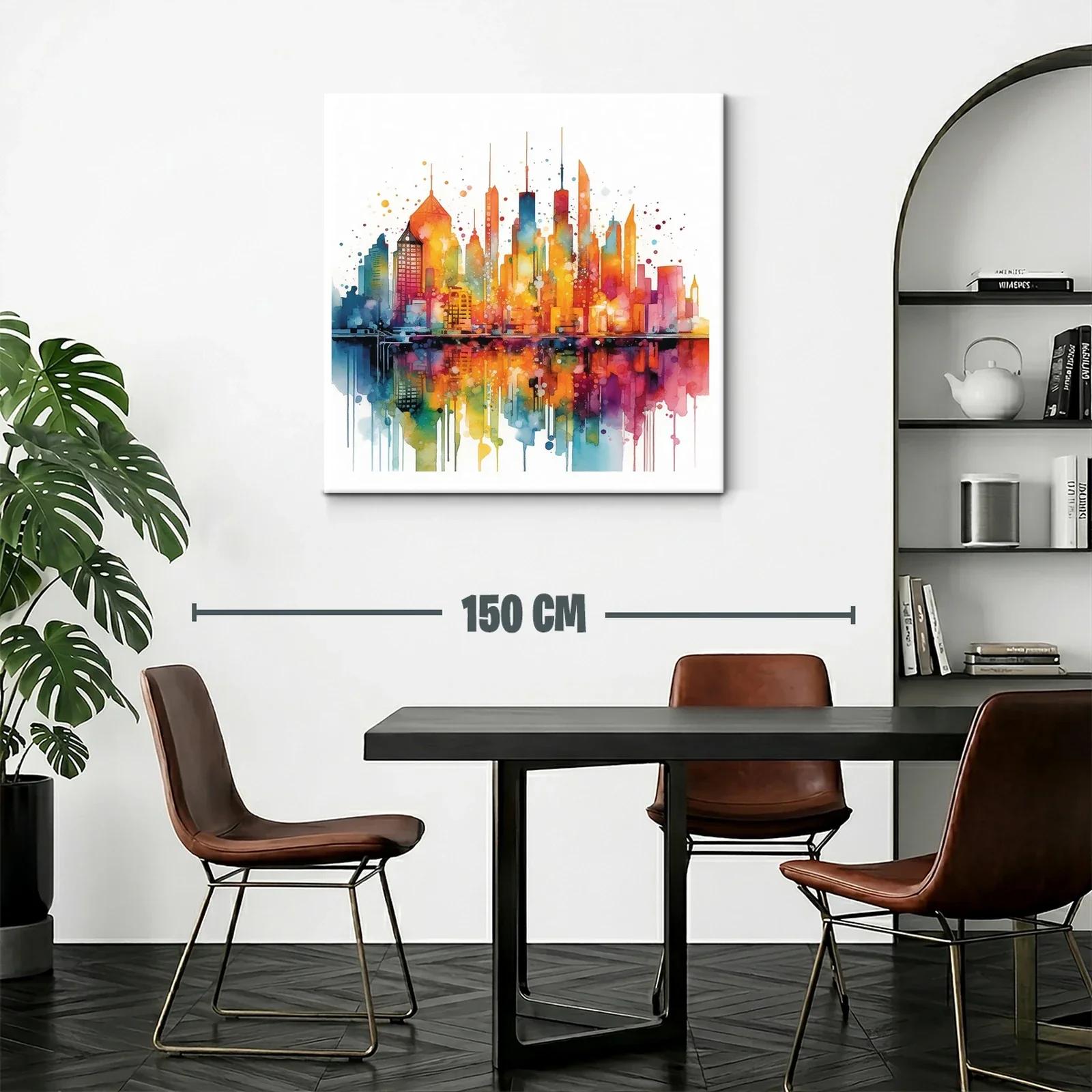 Cityscape vibrante en tonos cálidos y fríos reflejados — miniatura 2