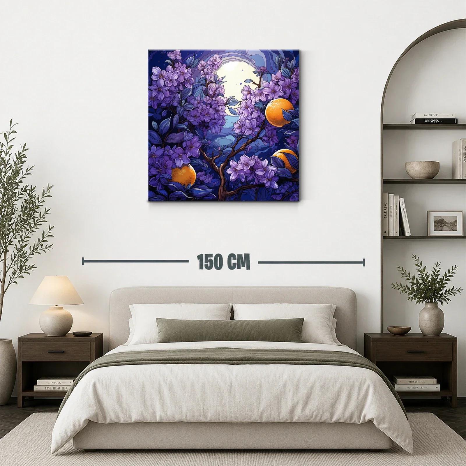 Flores violetas con luna llena y naranjas brillantes — miniatura 3