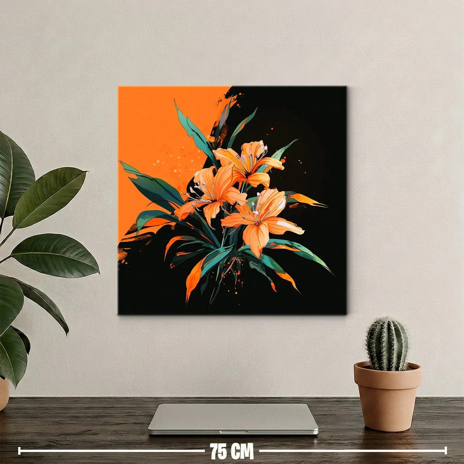 Flores naranjas vibrantes con hojas verdes sobre fondo oscuro — miniatura 2
