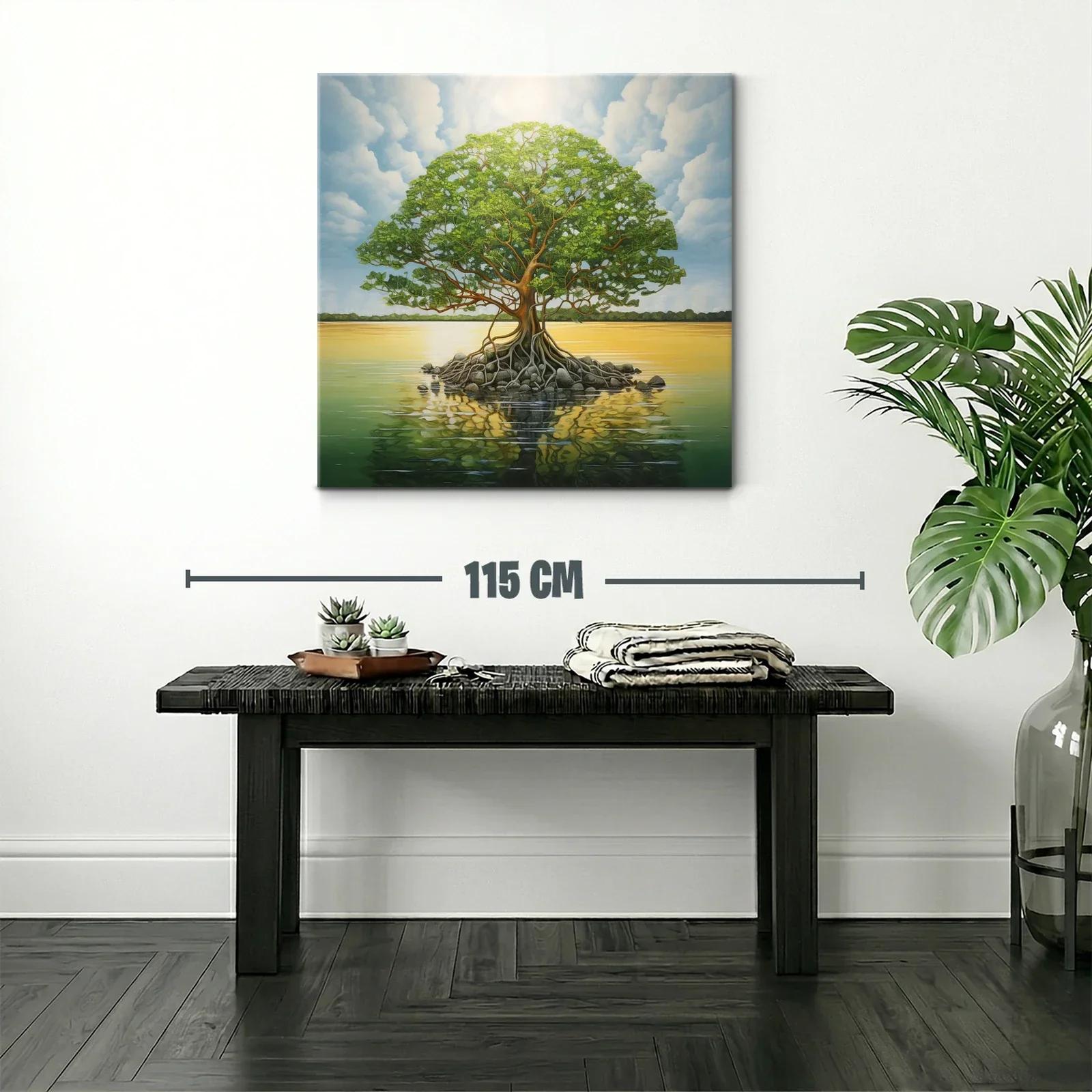 Árbol solitario sobre lago en tranquila puesta de sol — miniatura 2