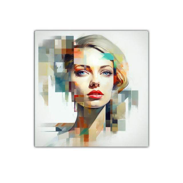 Retrato moderno femenino con tonos vibrantes y geometricos