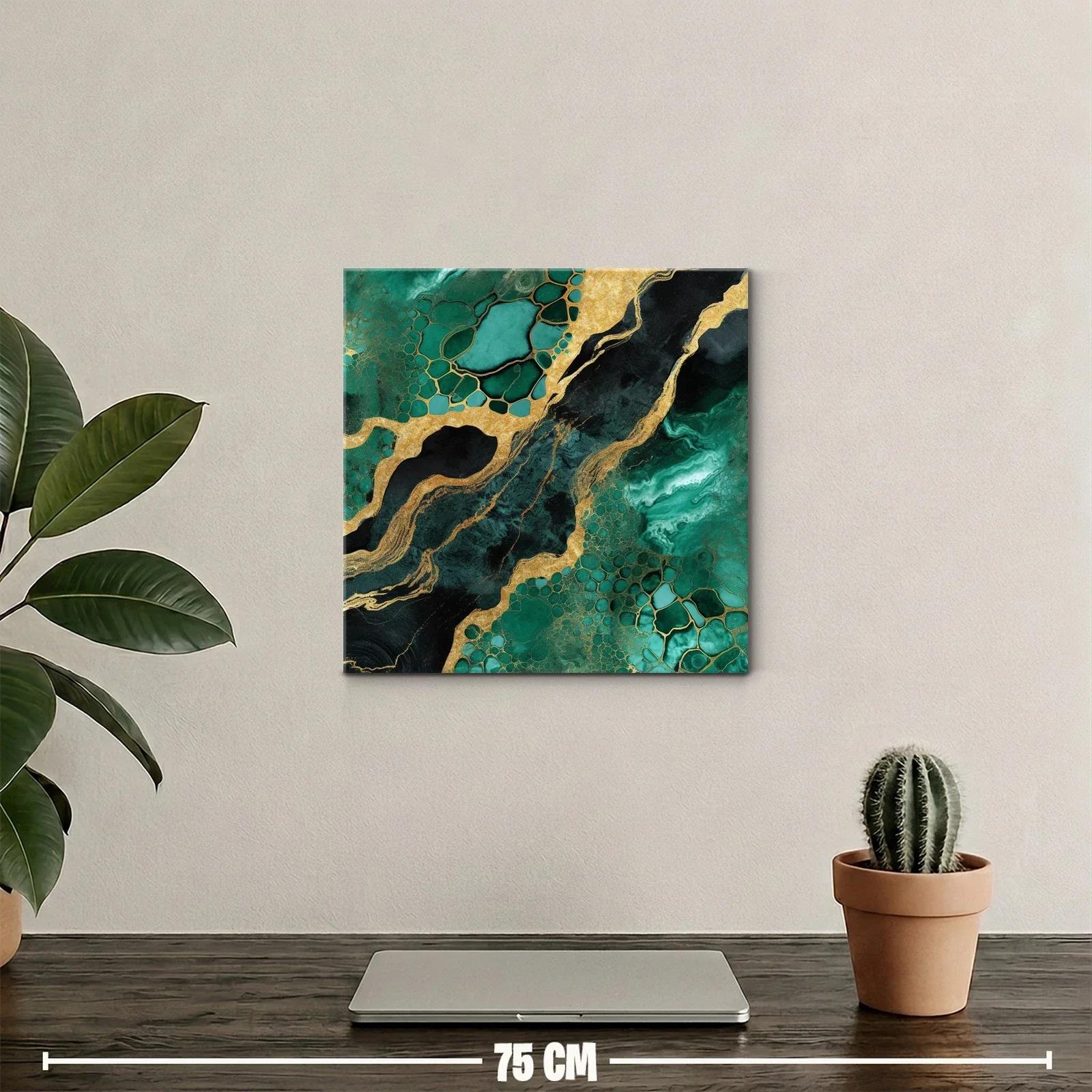 Cuadro abstracto en tonos verde esmeralda y dorado brillante — miniatura 2