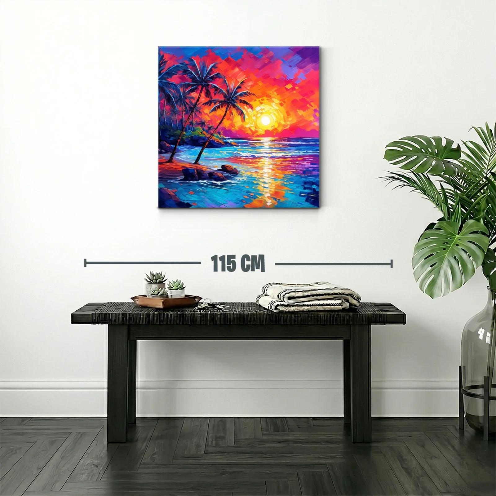 Atardecer vibrante con palmeras en la playa tropical — miniatura 2