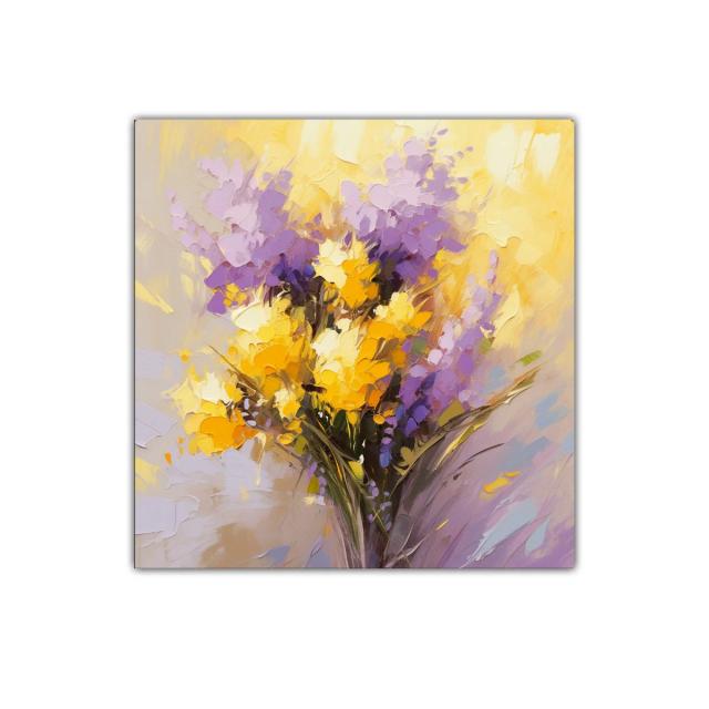 Cuadro decorativo con bouquet de flores en tonos amarillos y morados