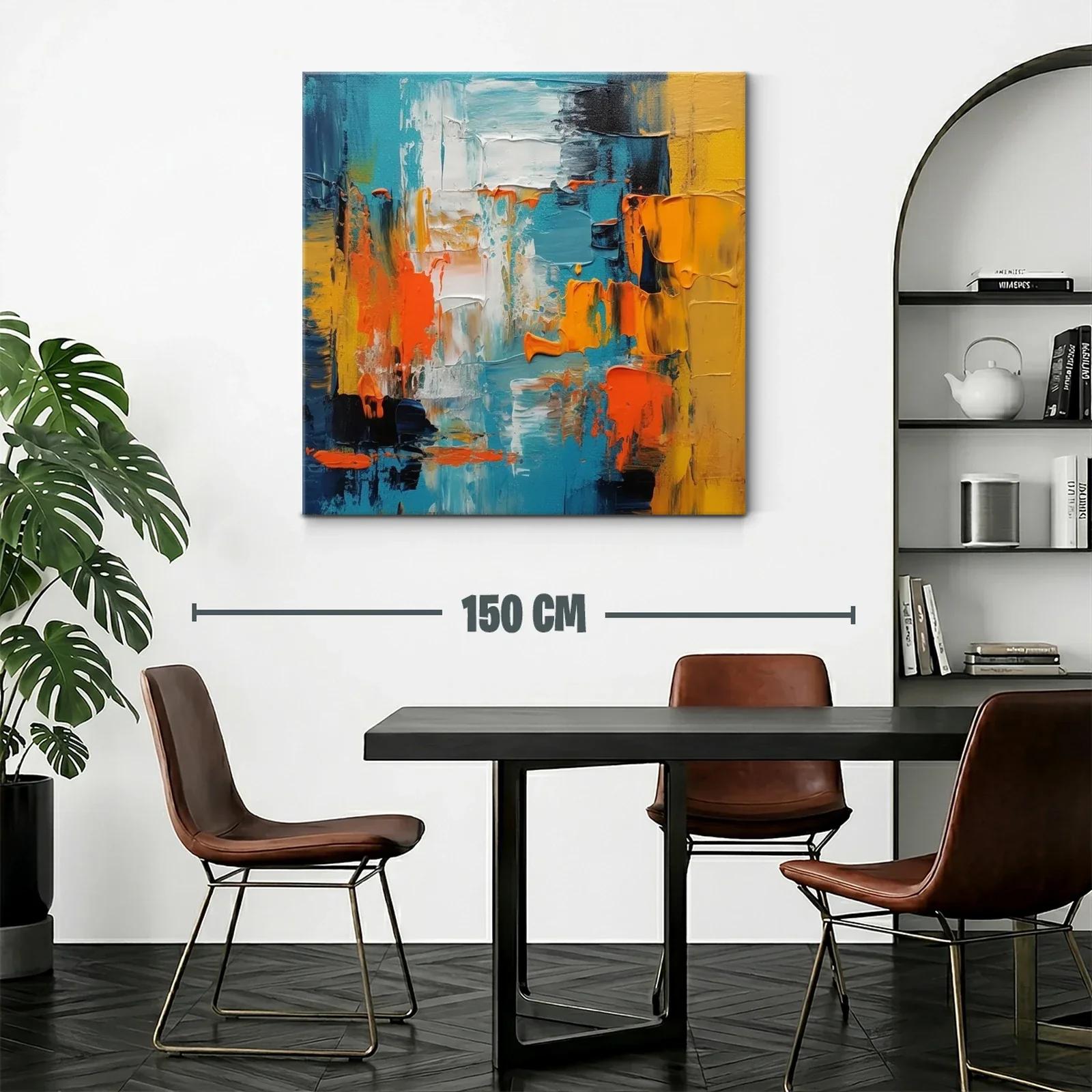 Cuadro abstracto con vibrantes tonos azul naranja y amarillo — miniatura 2