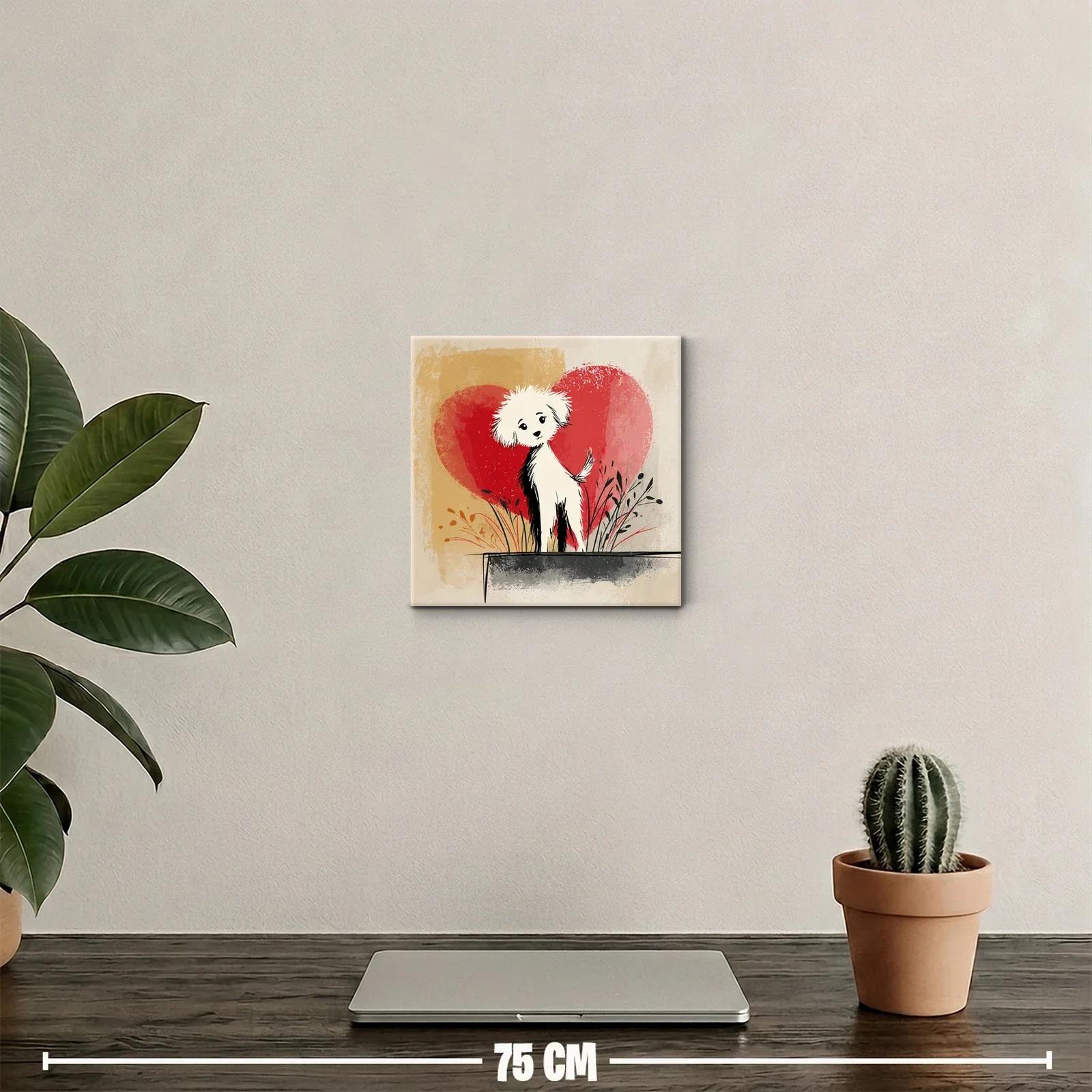 Perro adorable con fondo de corazón rojo vibrante — miniatura 2