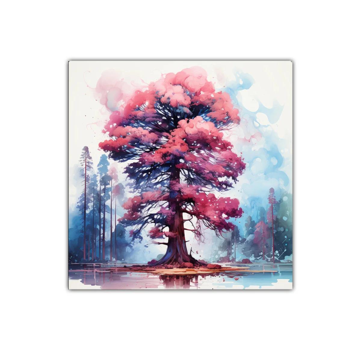 Árbol vibrante con follaje en tonos rosa y azul — imagen principal