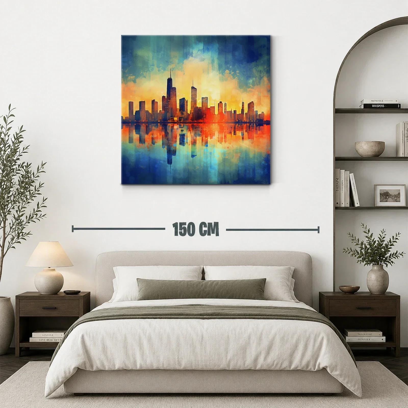 Vibrante paisaje urbano con reflejos al atardecer — miniatura 3