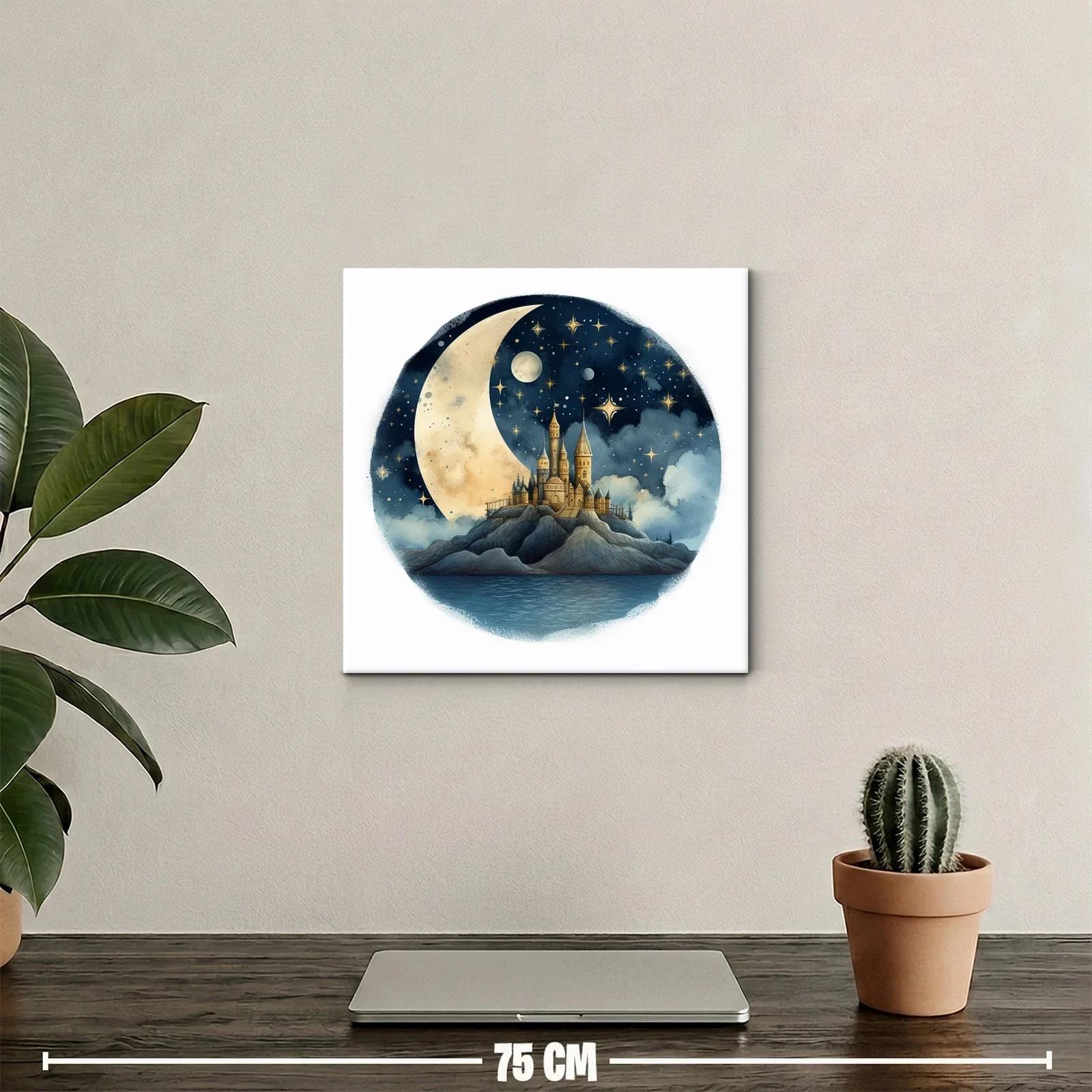 Castillo encantado bajo la luna y estrellas doradas — miniatura 2