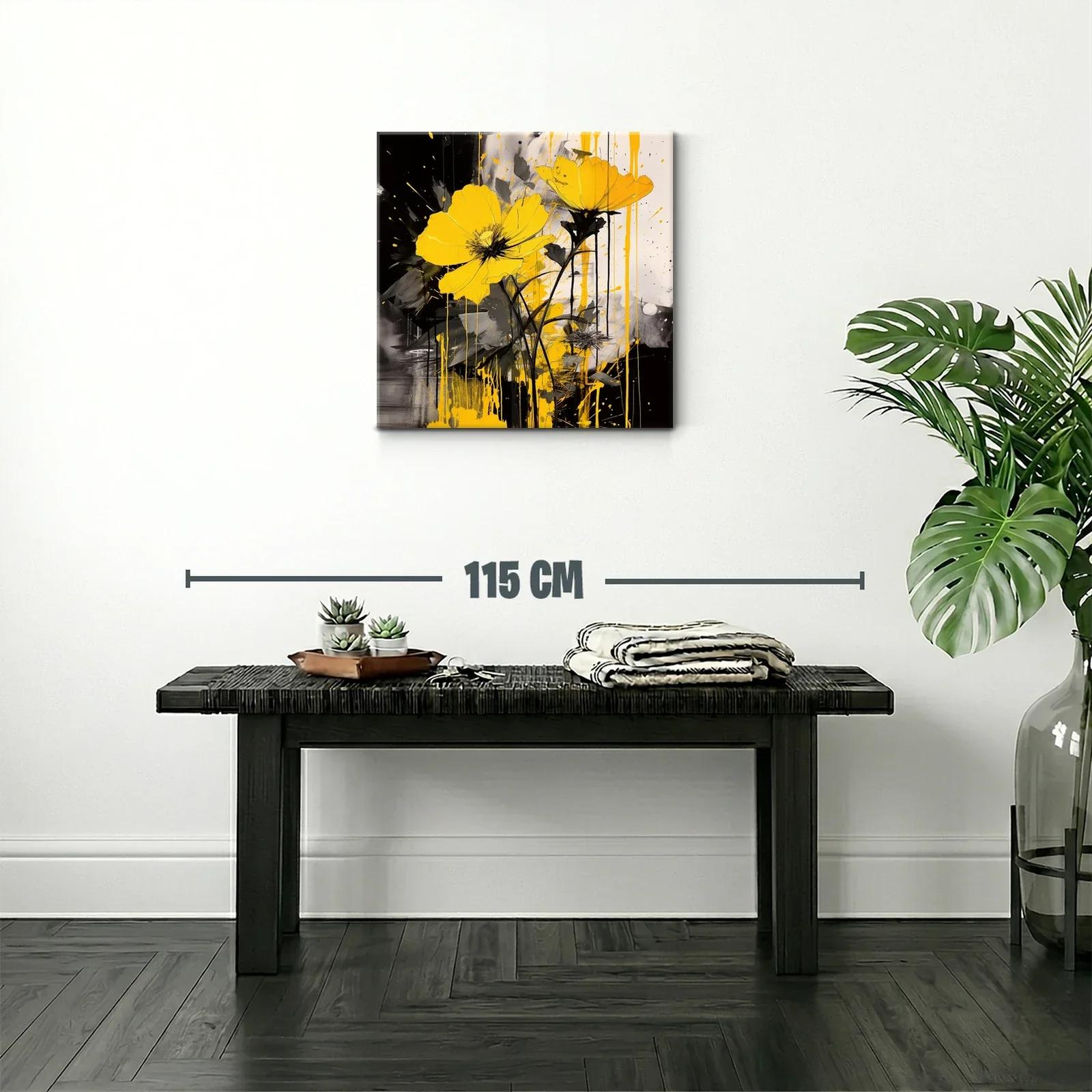 Vibrante cuadro floral con tonos amarillos y contraste negro — miniatura 2