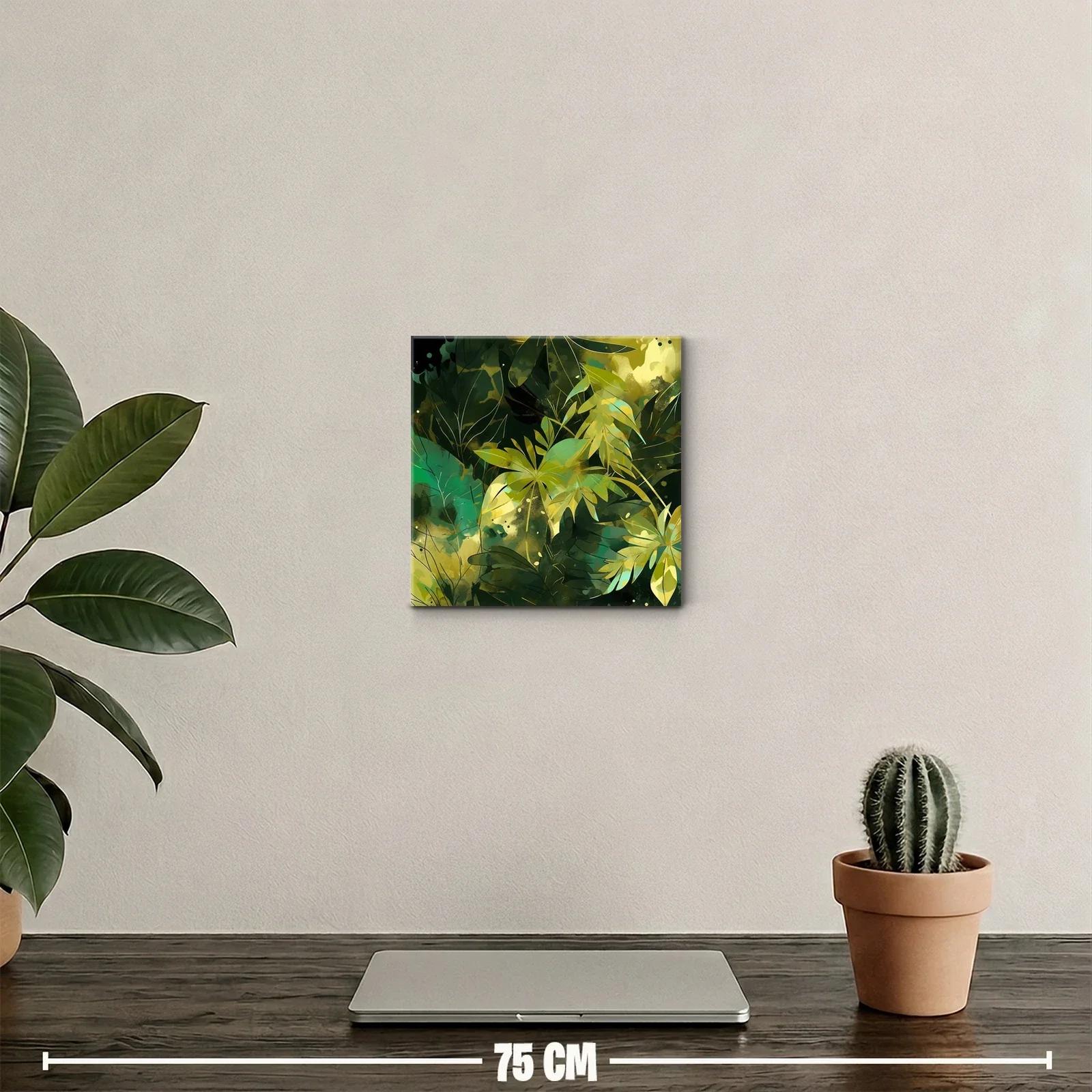 Cuadro decorativo con hojas verdes y doradas artísticas — miniatura 2