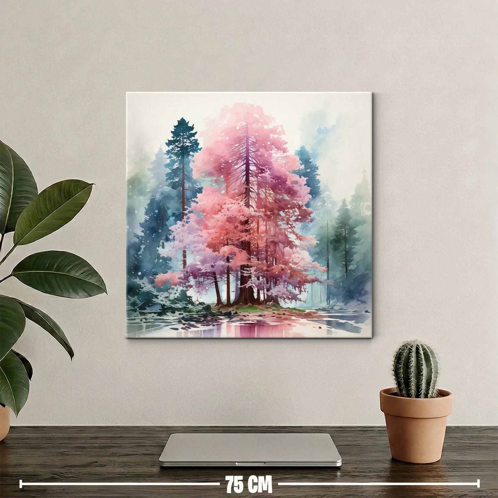 Árbol de tonos rosas y lilas en bosque nebuloso — miniatura 2