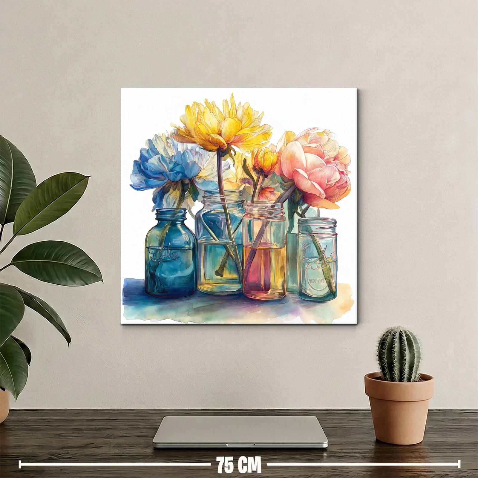 Cuadro floral en tonos suaves con jarrones de cristal — miniatura 2