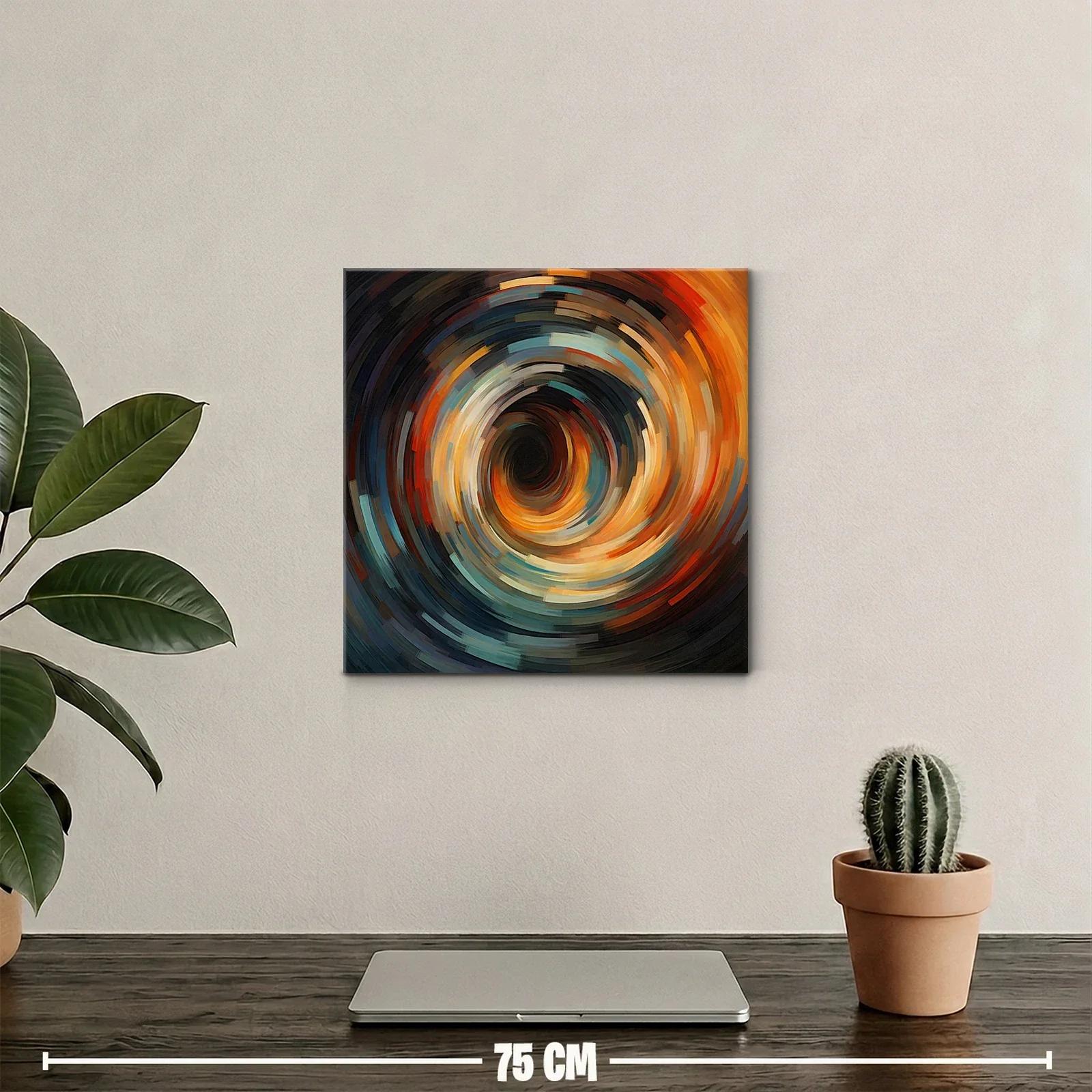 Cuadro abstracto con espiral dinámica de tonos cálidos y fríos — miniatura 2