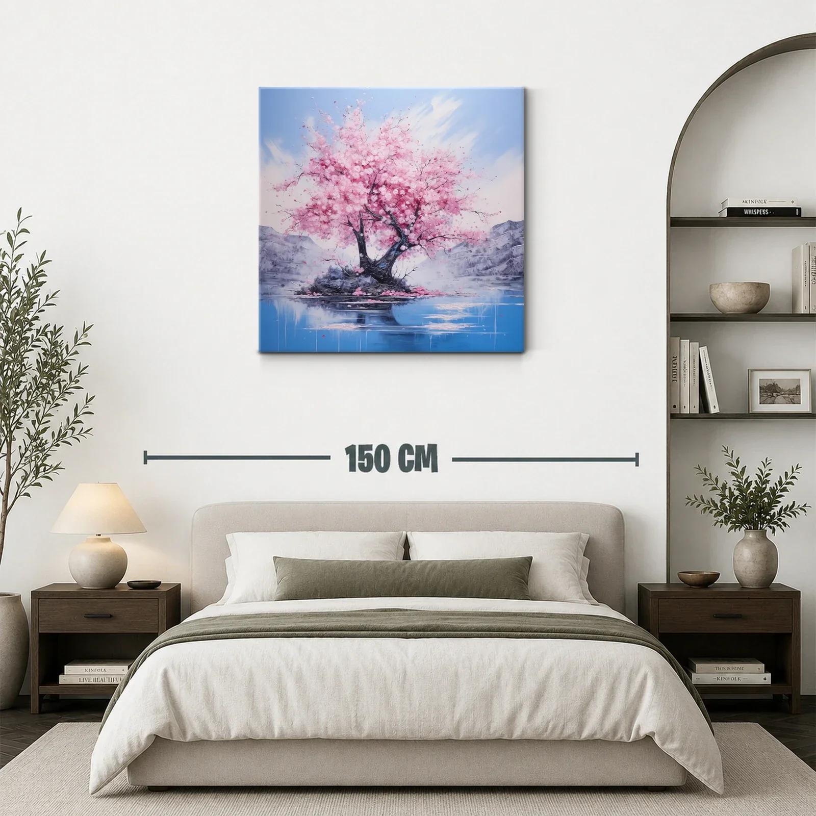 Belleza serena de árbol en flor sobre lago azul y montañas — miniatura 3