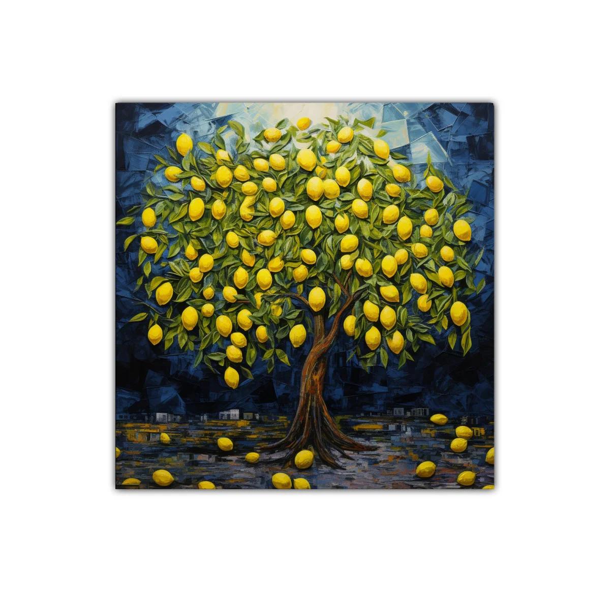 Árbol cargado de limones en tono vibrante azul noche — imagen principal