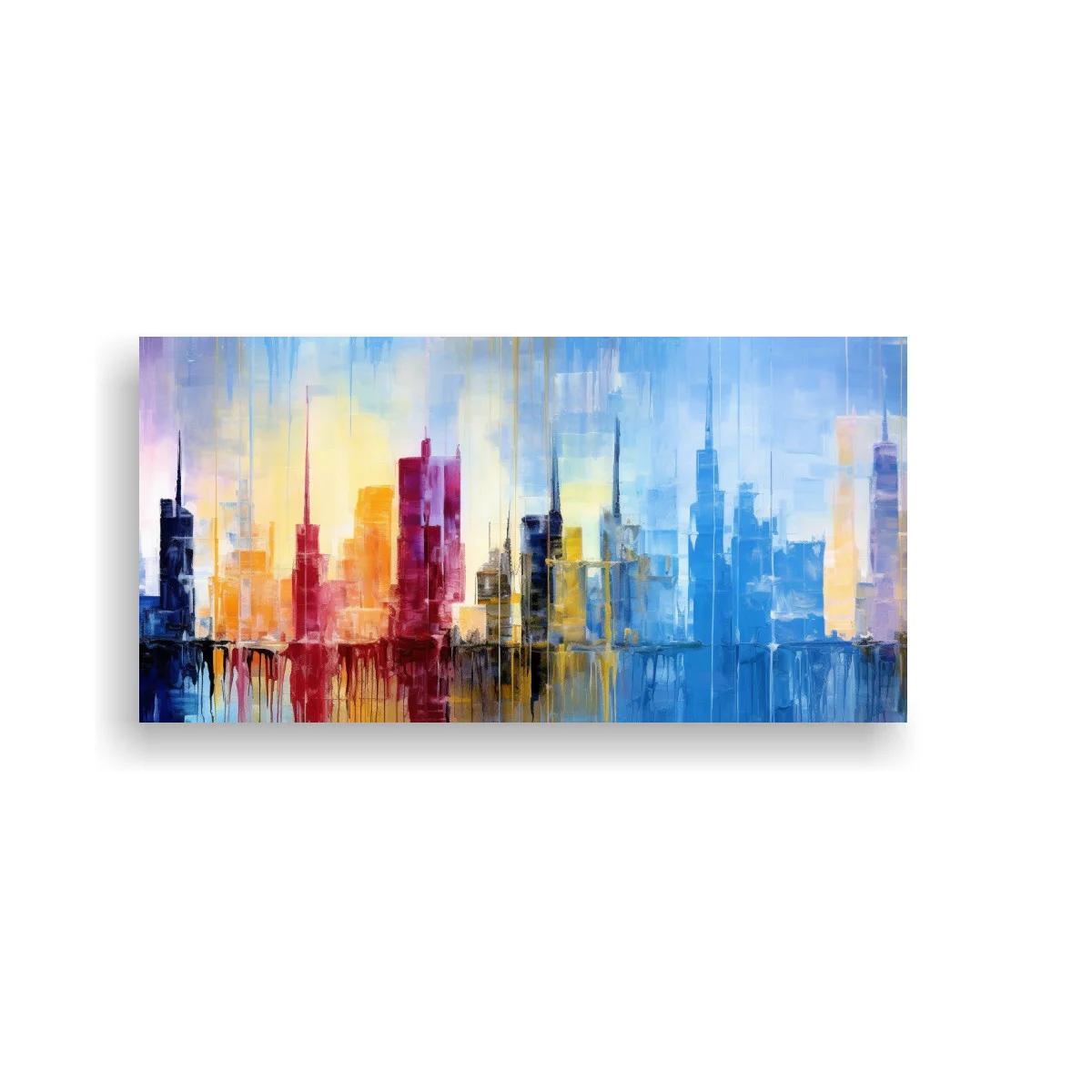 Cuadro skyline urbano abstracto con reflejos verticales