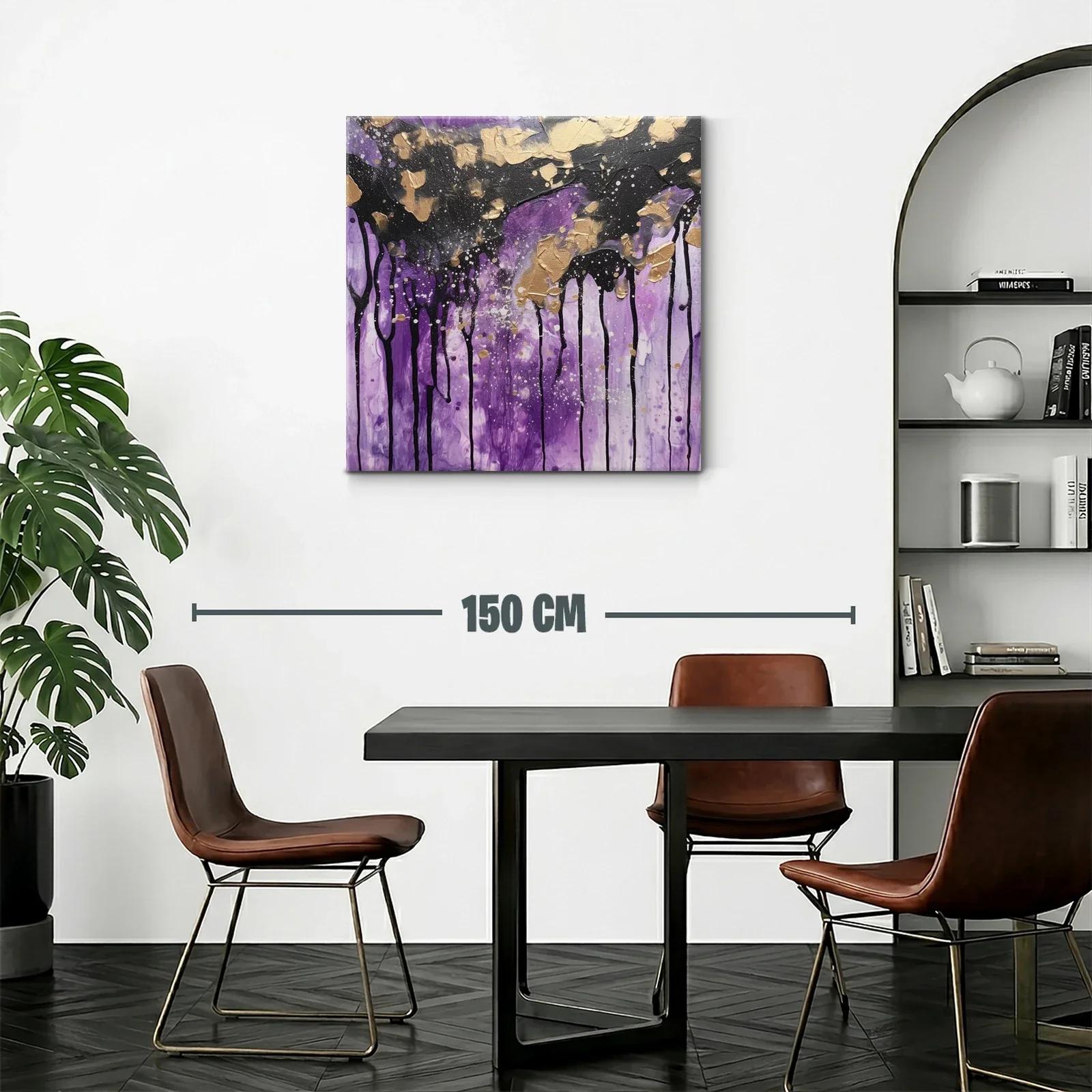 Cuadro abstracto con tonos violetas y detalles dorados — miniatura 2