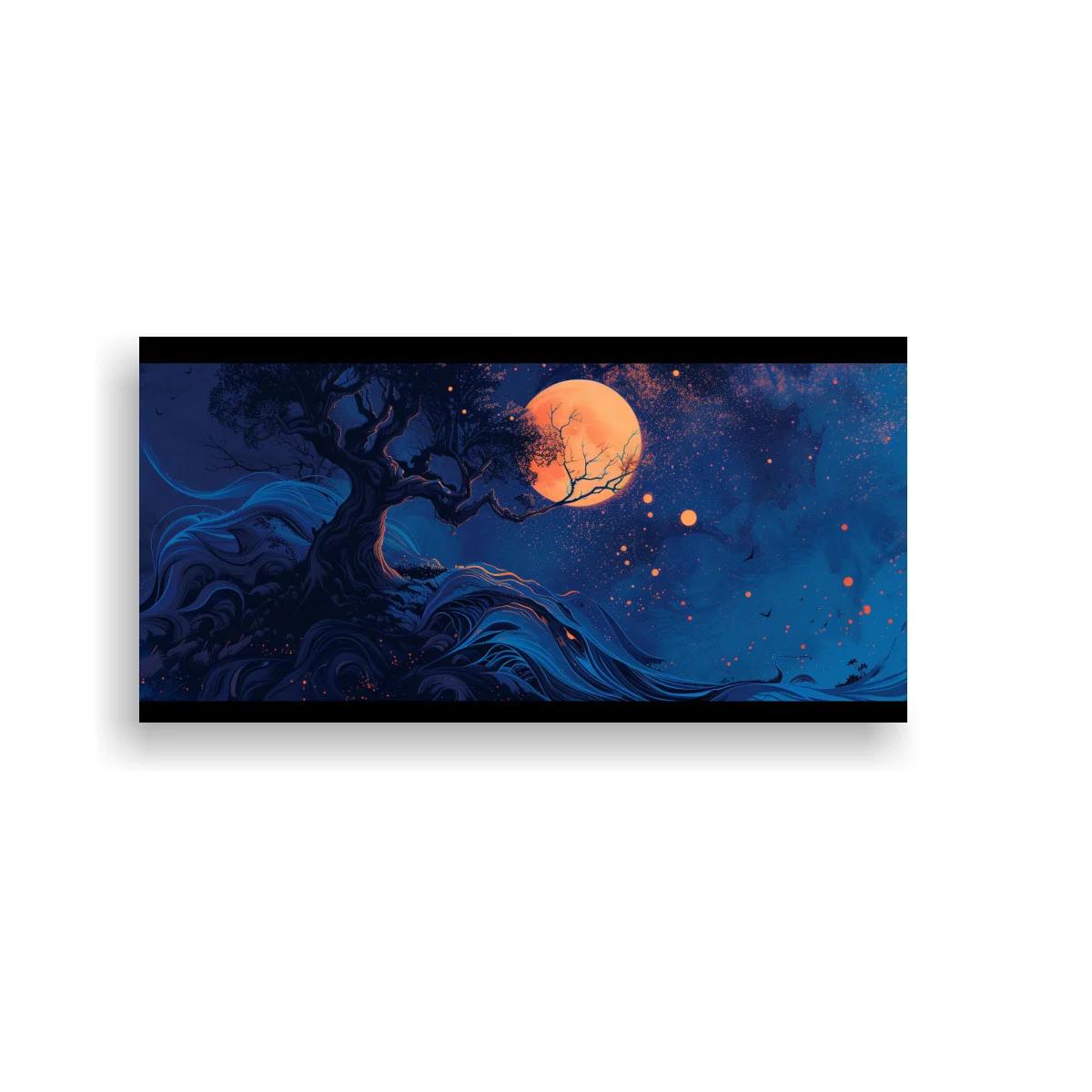 Cuadro árbol bajo la luna llena con ramas sinuosas