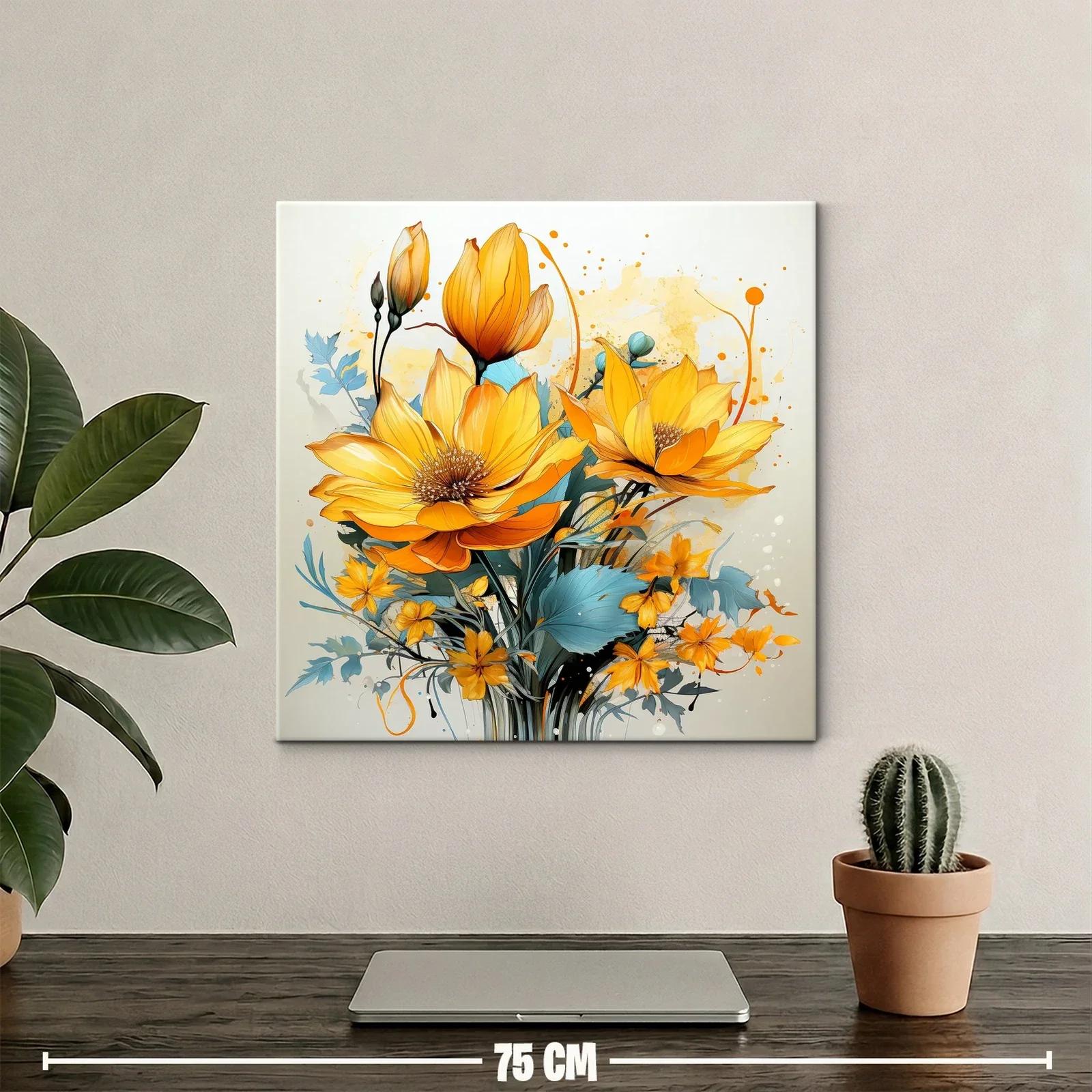 Flores vibrantes en tonos cálidos y azules suaves — miniatura 2